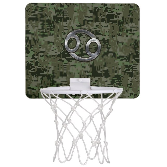 Cancer Zodiac Symbol on Woodland Digital Camo Mini Basketball Hoop (Front)