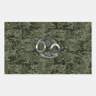 Cancer Zodiac Symbol on Woodland Digital Camo Rectangular Sticker