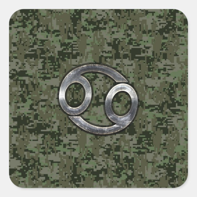 Cancer Zodiac Symbol on Woodland Digital Camo Square Sticker (Front)