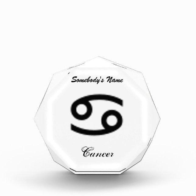 Cancer Zodiac Symbol Standard by Kenneth Yoncich Acrylic Award (Front)