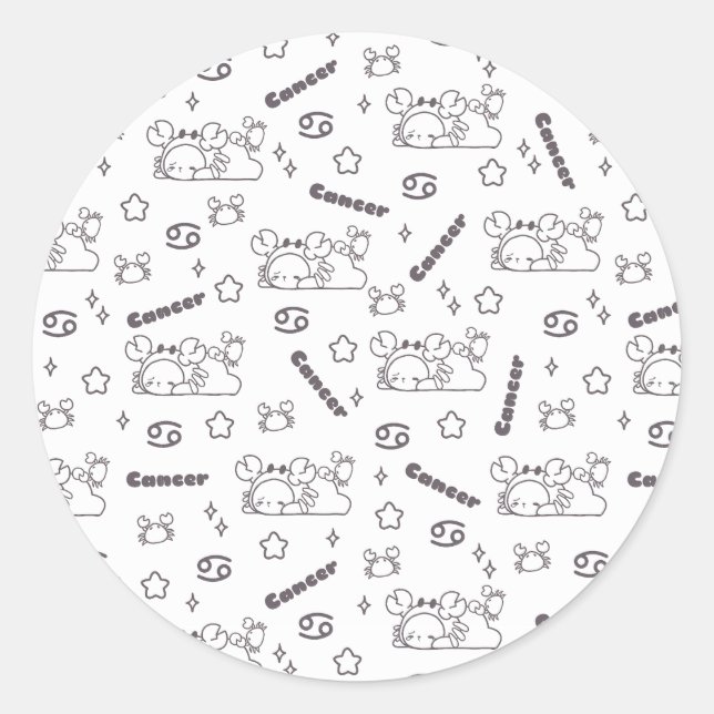 Cancer Zodiac Whispers - Monochrome Magic Pattern Classic Round Sticker (Front)