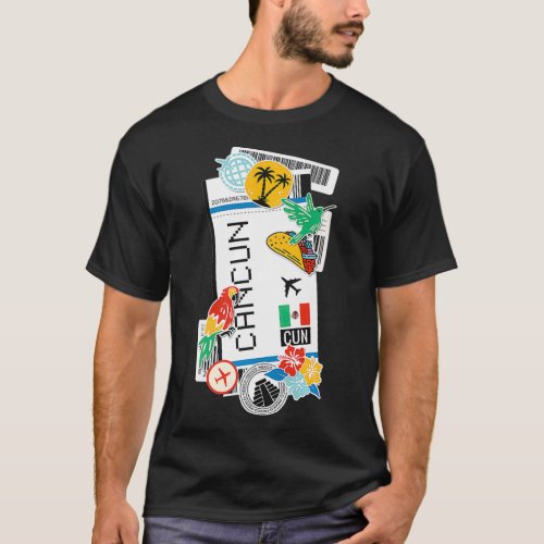 Cancun Air Ticket Boarding Pass Plane Meico Travel T_Shirt