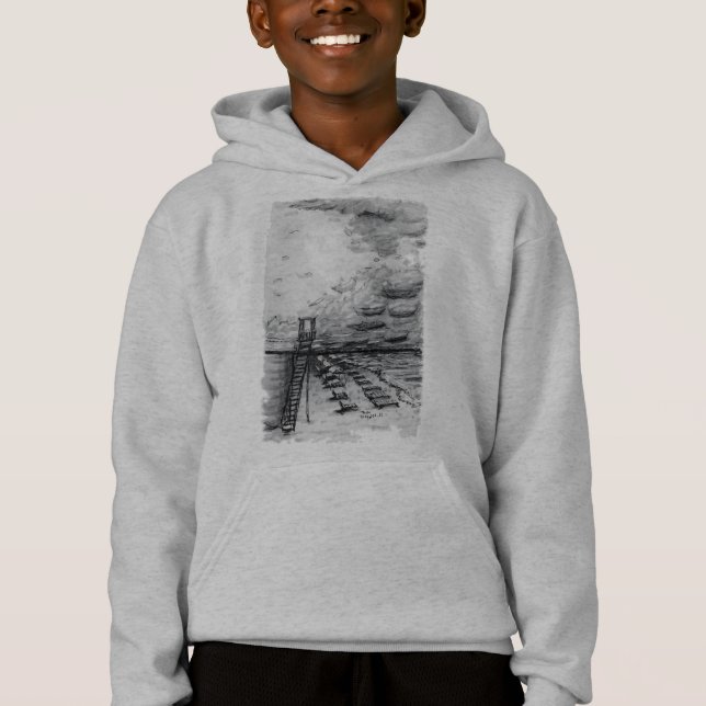 Cancun Beach cloudy black and white Hoodie (Front)