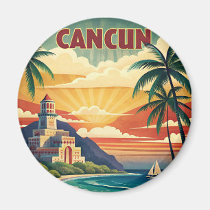 Cancun Beach Mexico Vintage Travel Magnet