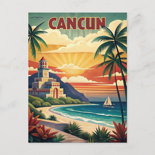 Cancun Beach Mexico Vintage Travel Postcard (Front)