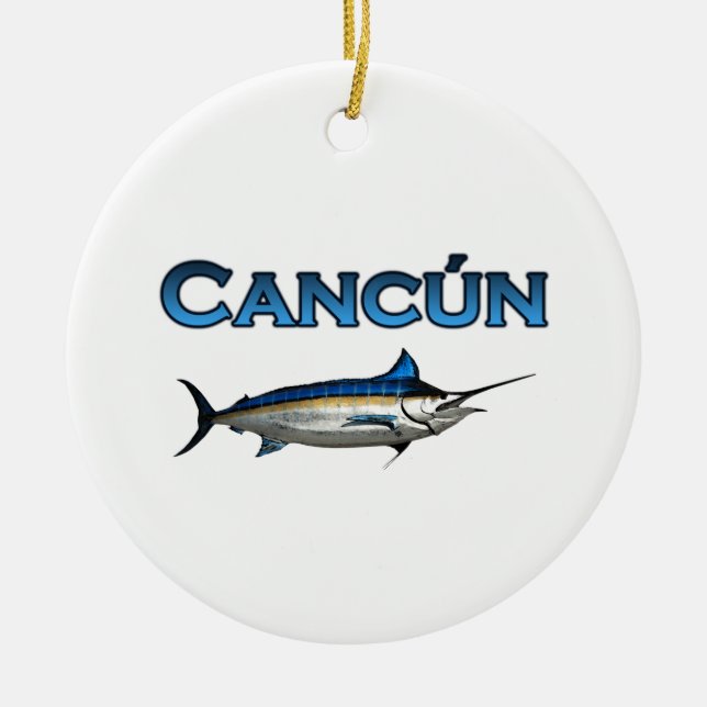 Cancun Blue Marlin Ceramic Ornament (Front)