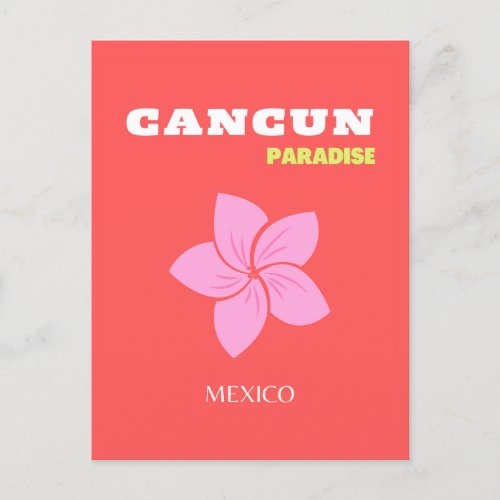 Cancun Cancun Travel Art Preppy Pink Red Holiday Postcard