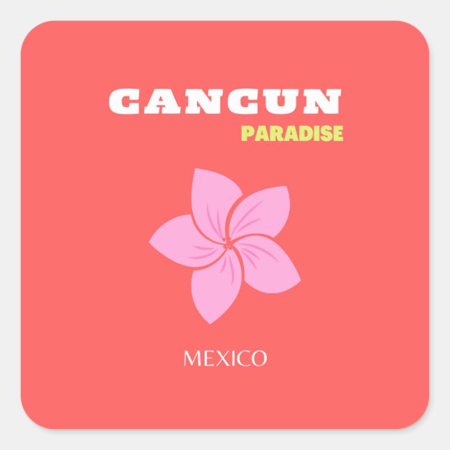 Cancun, Cancun Travel Art, Preppy, Pink, Red Square Sticker (Front)