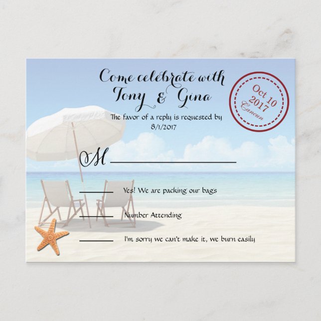 Cancun Destination Wedding RSVP Postcard (Front)