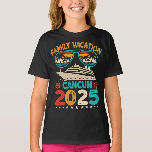 Cancun Family Vacation 2025 Sunglasses Retro Beach T-Shirt (Front)