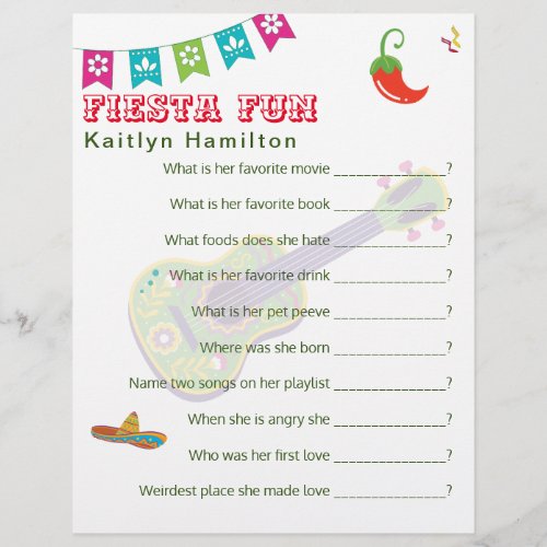 Cancun Fiesta Mexican Baby Shower Question Game 