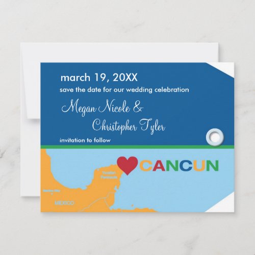 Cancun Luggage Tag Save the Date Announcement