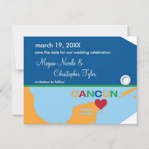 Cancun Luggage Tag Save the Date Announcement