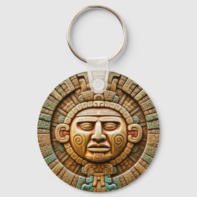 Cancun Mayan Sun God Mexico Travel Keychain (Front)