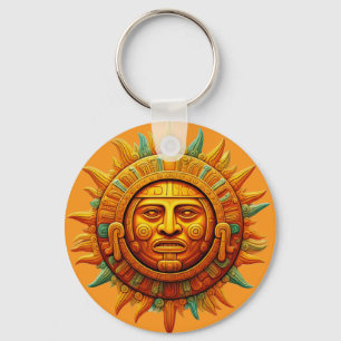Cancun Mayan Sun God Mexico Travel Keychain
