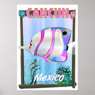 Cancun Mexican tropical travel poster
