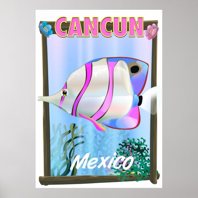 Cancun Mexican tropical travel poster (Front)