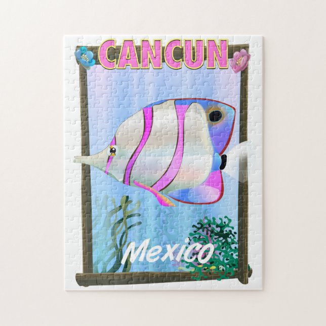 Cancun Mexican tropical travel poster Jigsaw Puzzle (Vertical)