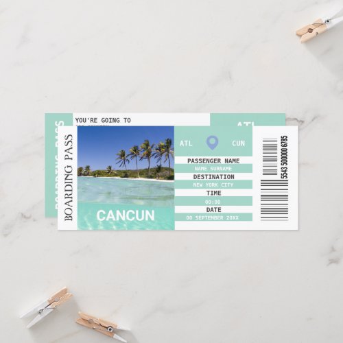  Cancn Mexico airplane boarding pass weekend Invitation