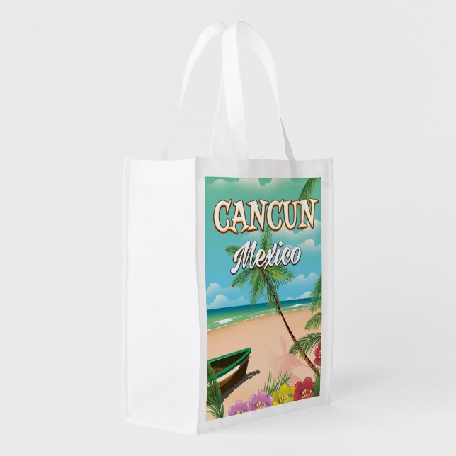 Cancun Mexico beach poster Grocery Bag (Back Side)