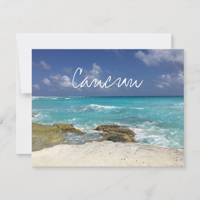 Cancun Mexico Beach Rocky Ocean Waves Card (Front)