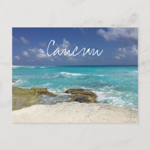 Cancun Mexico Beach Rocky Ocean Waves Postcard