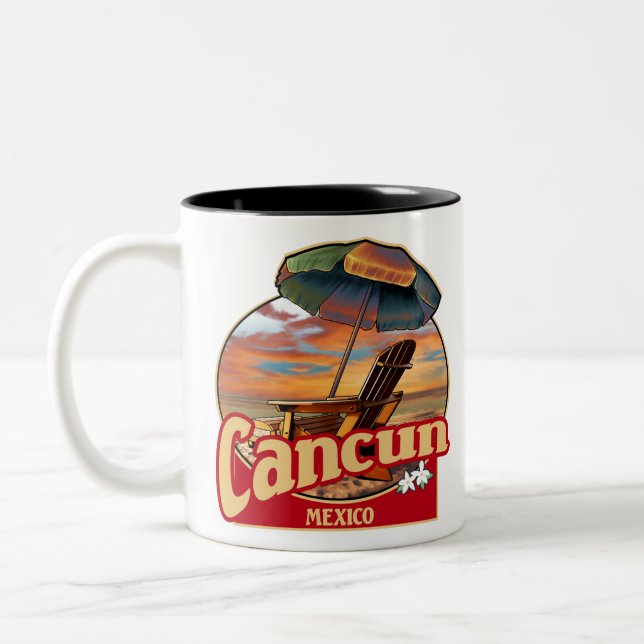 Cancun Mexico Beach Scene Design Two-Tone Coffee Mug (Left)