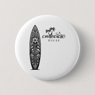 Cancun Mexico Beach Surfing Surfboard Retro Button