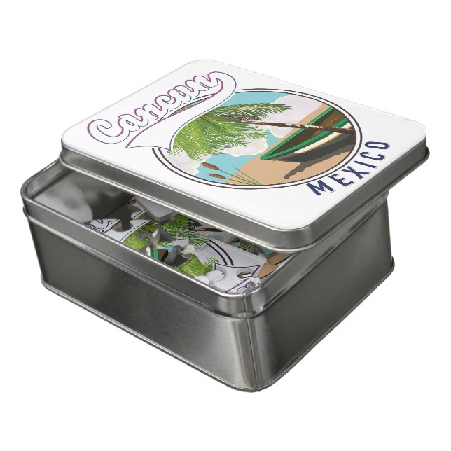 Cancun Mexico Beach travel logo Jigsaw Puzzle (Lid Open)