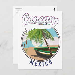 Cancun Mexico Beach travel logo Postcard