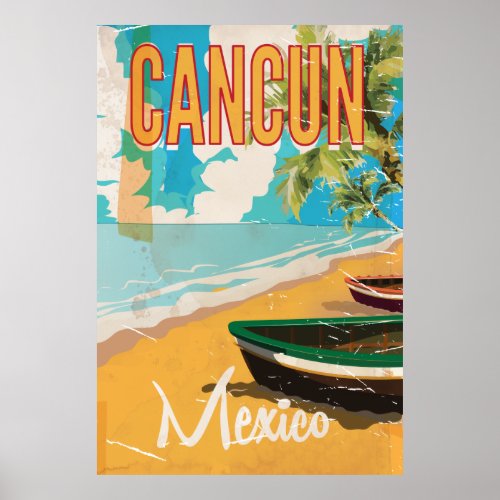 Cancun Mexico Beach Vintage travel poster print
