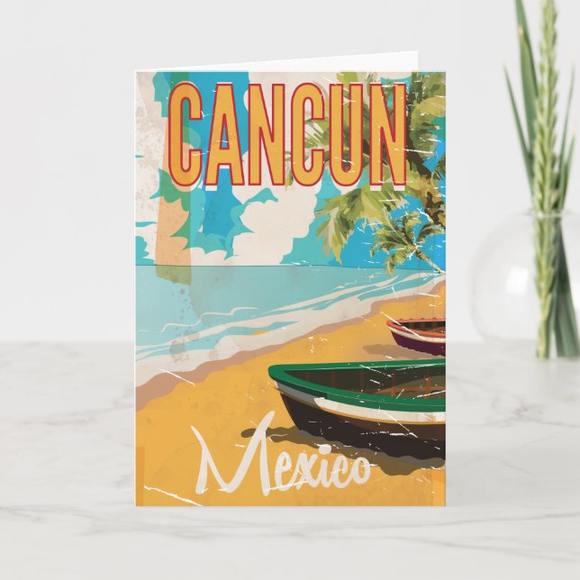 Cancun Mexico Beach Vintage travel poster print Card (Front)