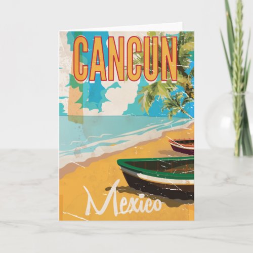 Cancun Mexico Beach Vintage travel poster print Card