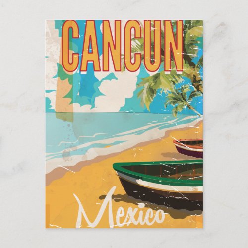 Cancun Mexico Beach Vintage travel poster print Postcard