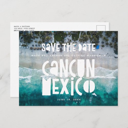 Cancun Mexico Beach Wedding Save the Date Announcement Postcard