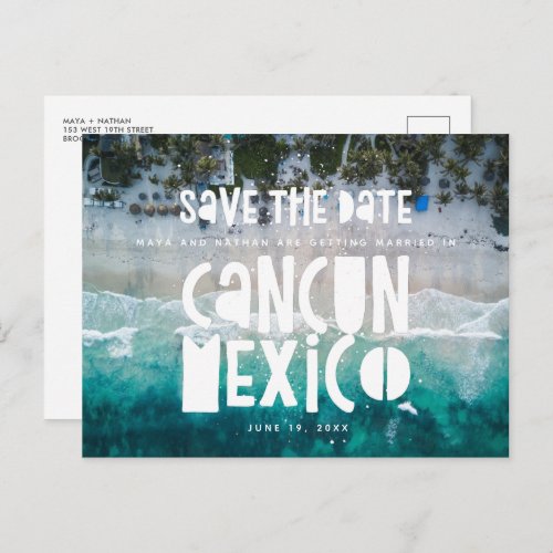 Cancun Mexico Beach Wedding Save the Date Announcement Postcard