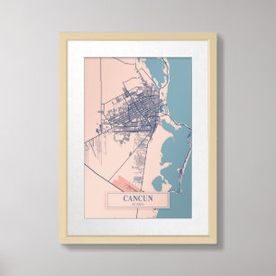 Cancun Mexico Breezy City Map Travel Framed Art