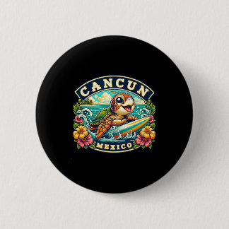 Cancun Mexico Cute Sea Turtle Surfing Button