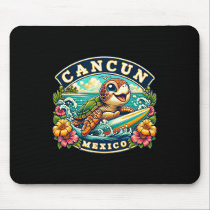 Cancun Mexico Cute Sea Turtle Surfing  Mouse Pad