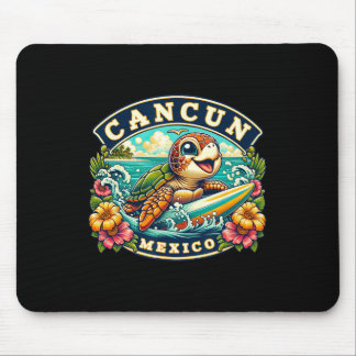 Cancun Mexico Cute Sea Turtle Surfing Mouse Pad