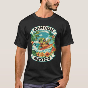 Cancun Mexico Cute Sea Turtle Surfing Summer Vacat T-Shirt