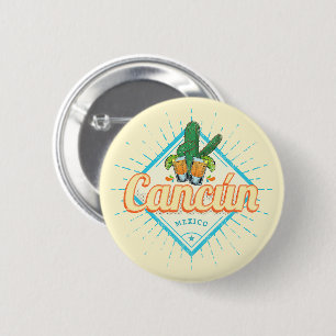 Cancun Mexico Dancing Cactus Vintage Tequila Button