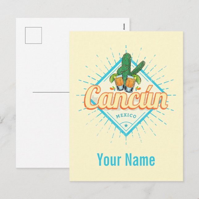 Cancun Mexico Dancing Cactus Vintage Tequila Holiday Postcard (Front/Back)