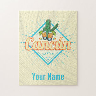 Cancun Mexico Dancing Cactus Vintage Tequila Jigsaw Puzzle