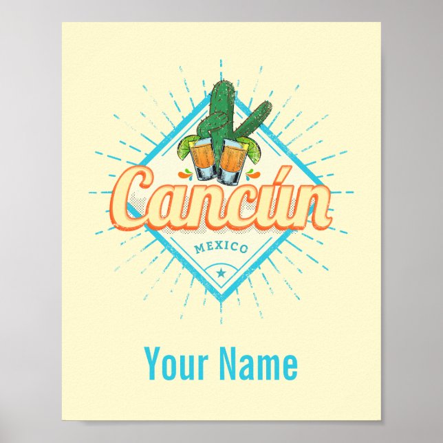 Cancun Mexico Dancing Cactus Vintage Tequila Poster (Front)