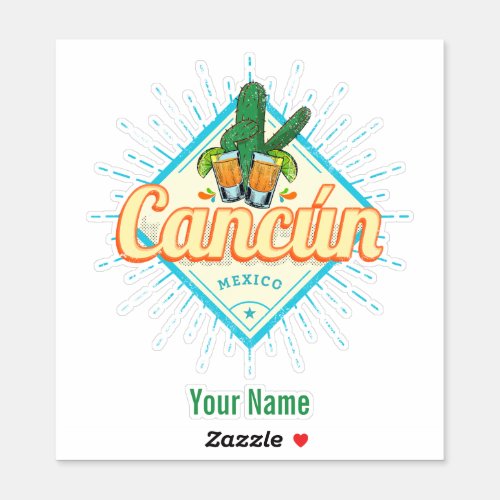 Cancun Mexico Dancing Cactus Vintage Tequila Sticker