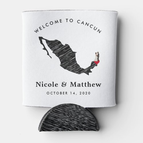 Cancun Mexico Map Minimalist Wedding Welcome Can Cooler