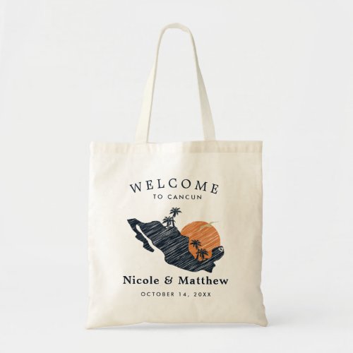 Cancun Mexico Map Minimalist Wedding Welcome Tote Bag