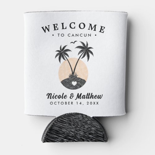 Cancun Mexico Map Navy Minimalist Wedding Welcome Can Cooler
