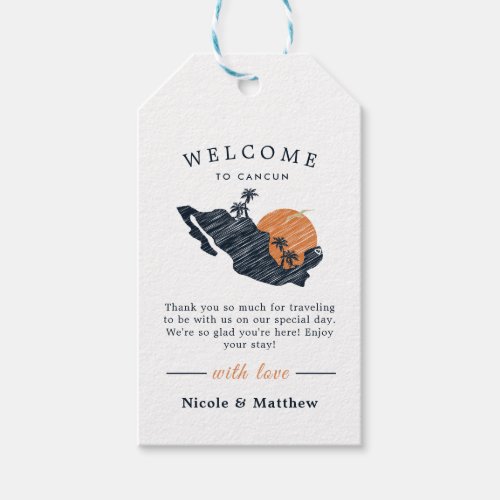 Cancun Mexico Map Navy Minimalist Wedding Welcome Gift Tags